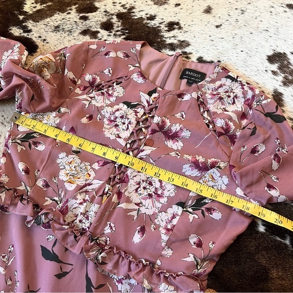 BARDOT Hazel Floral Long Sleeve Ruffle Cut Out Mini Dress Size 8 - Picture 9 of 12